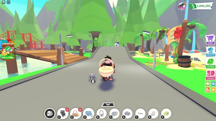 In-game screenshot of the Hotbar, including the Cat pet, Basket Stroller, Tea, and more vehicles.