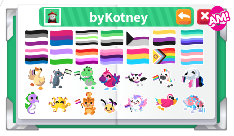 All available Pride stickers displayed in a player Profile - listed below!