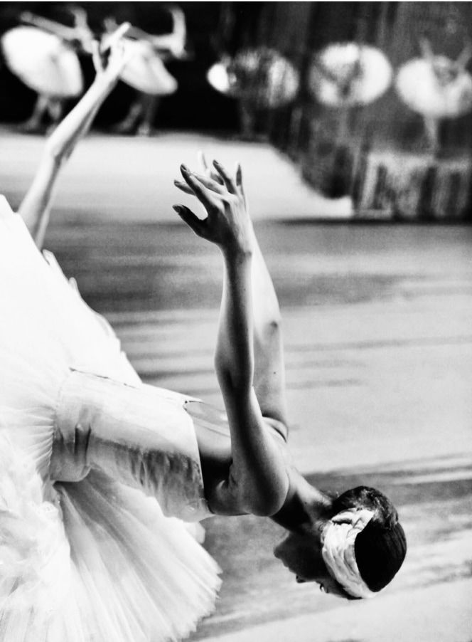 Still black & white image of a dancer