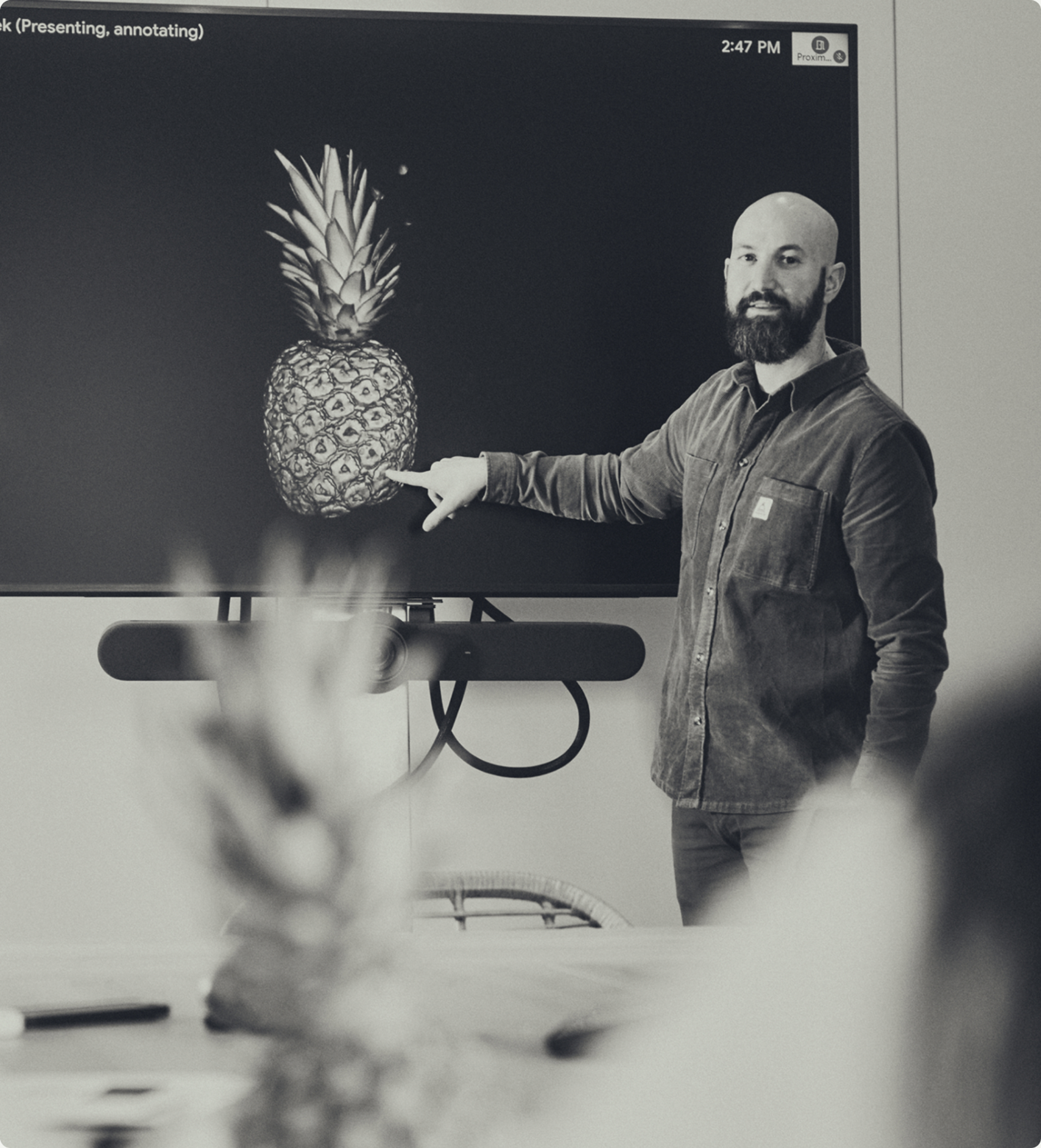 Orbem team member presenting a pineapple scan on screen