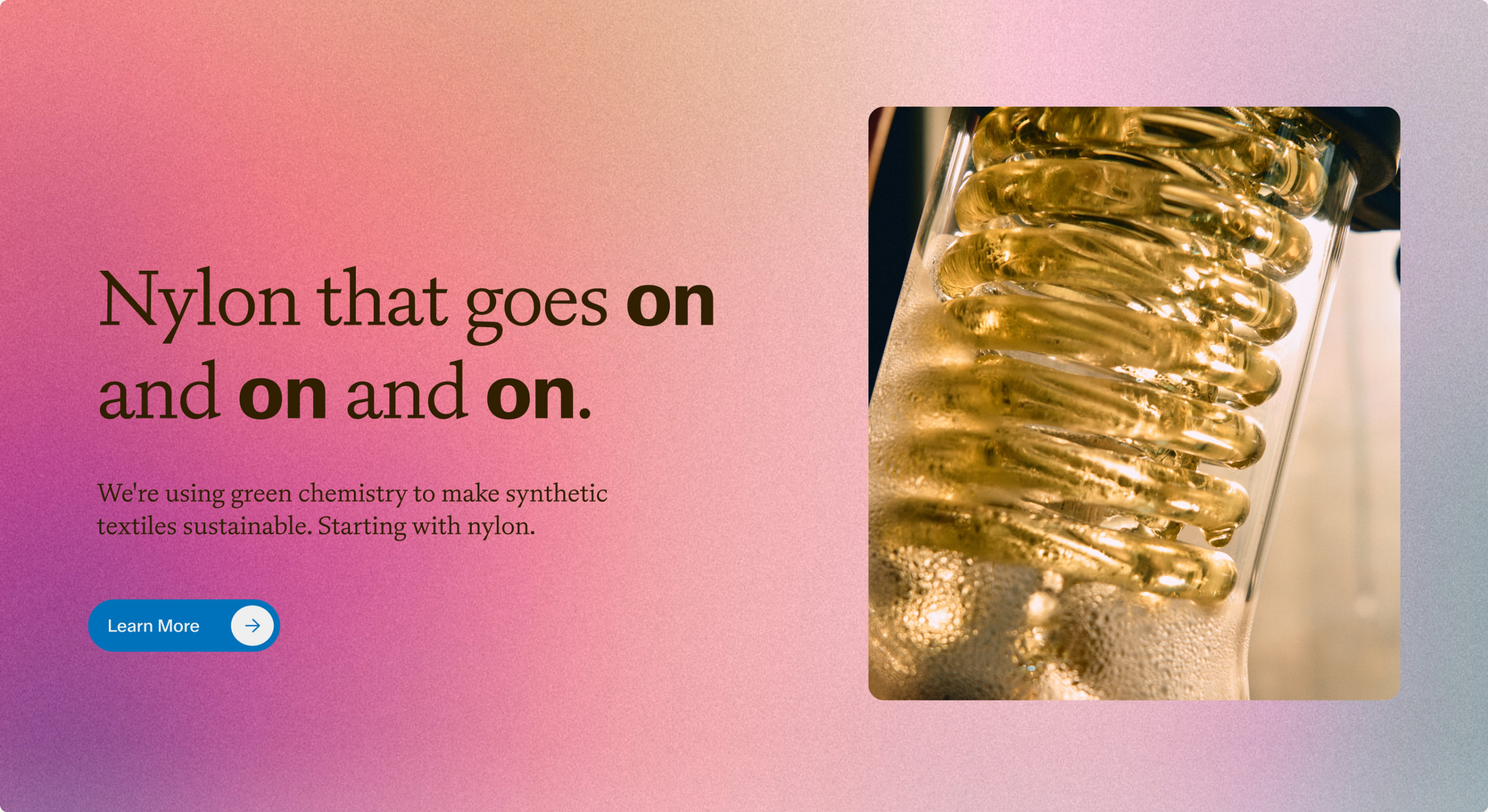 Kinetic nylon pattern curving across a brand gradient