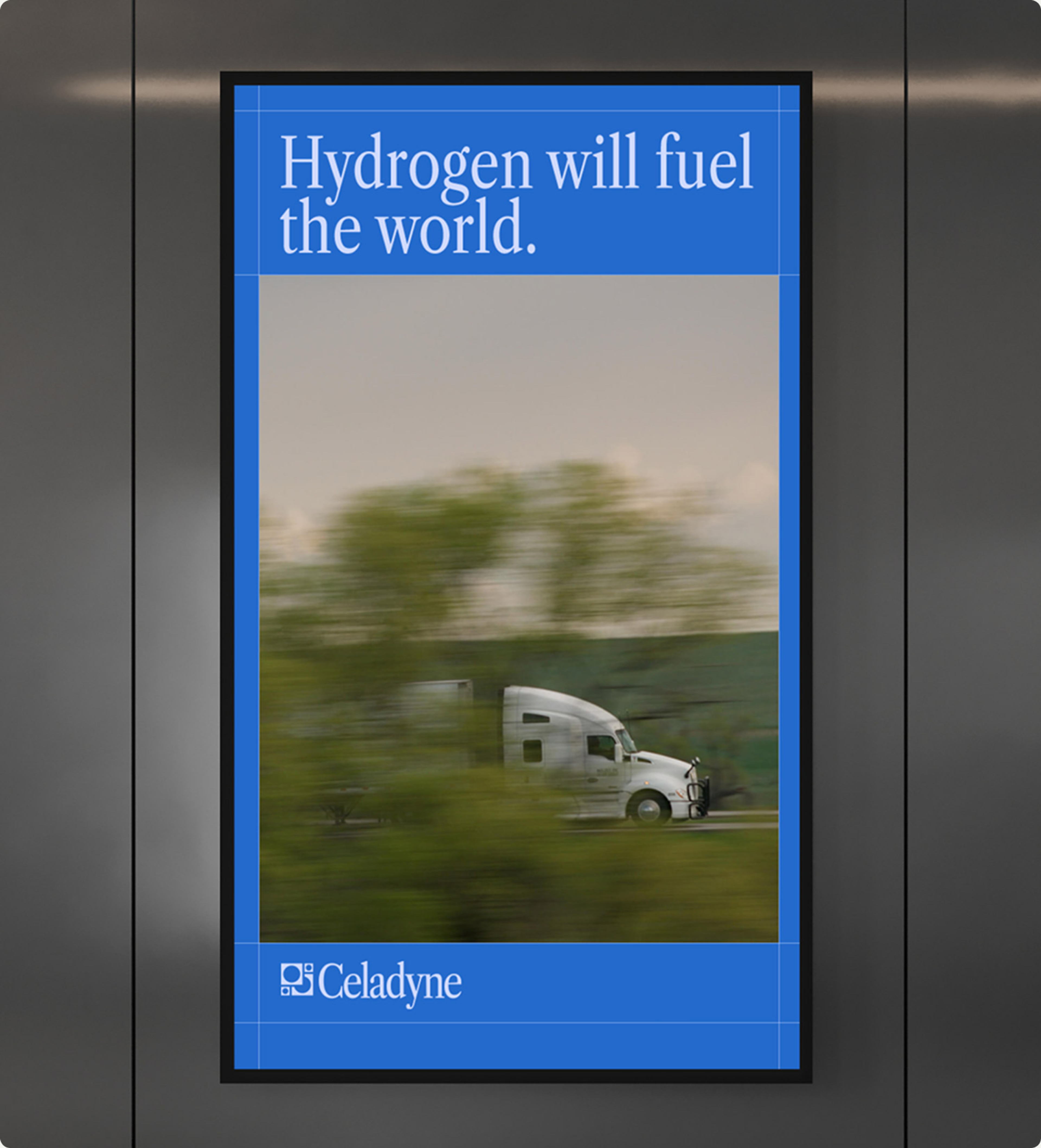 Celadyne digital out-of-home poster: Hydrogen will fuel the world