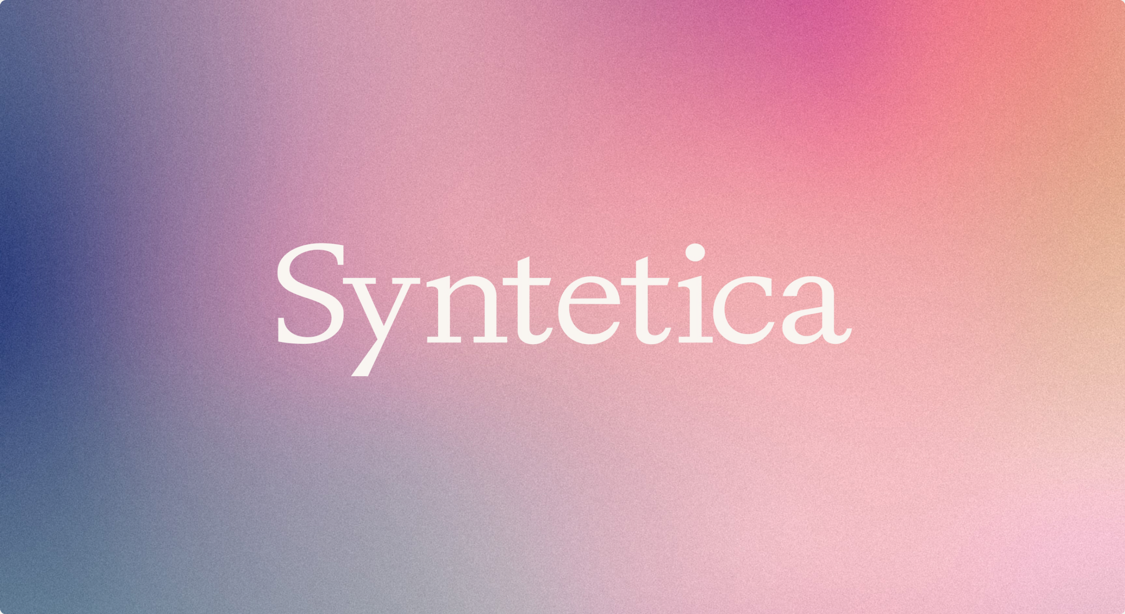 Syntetica serif wordmark centred on a grainy brand gradient