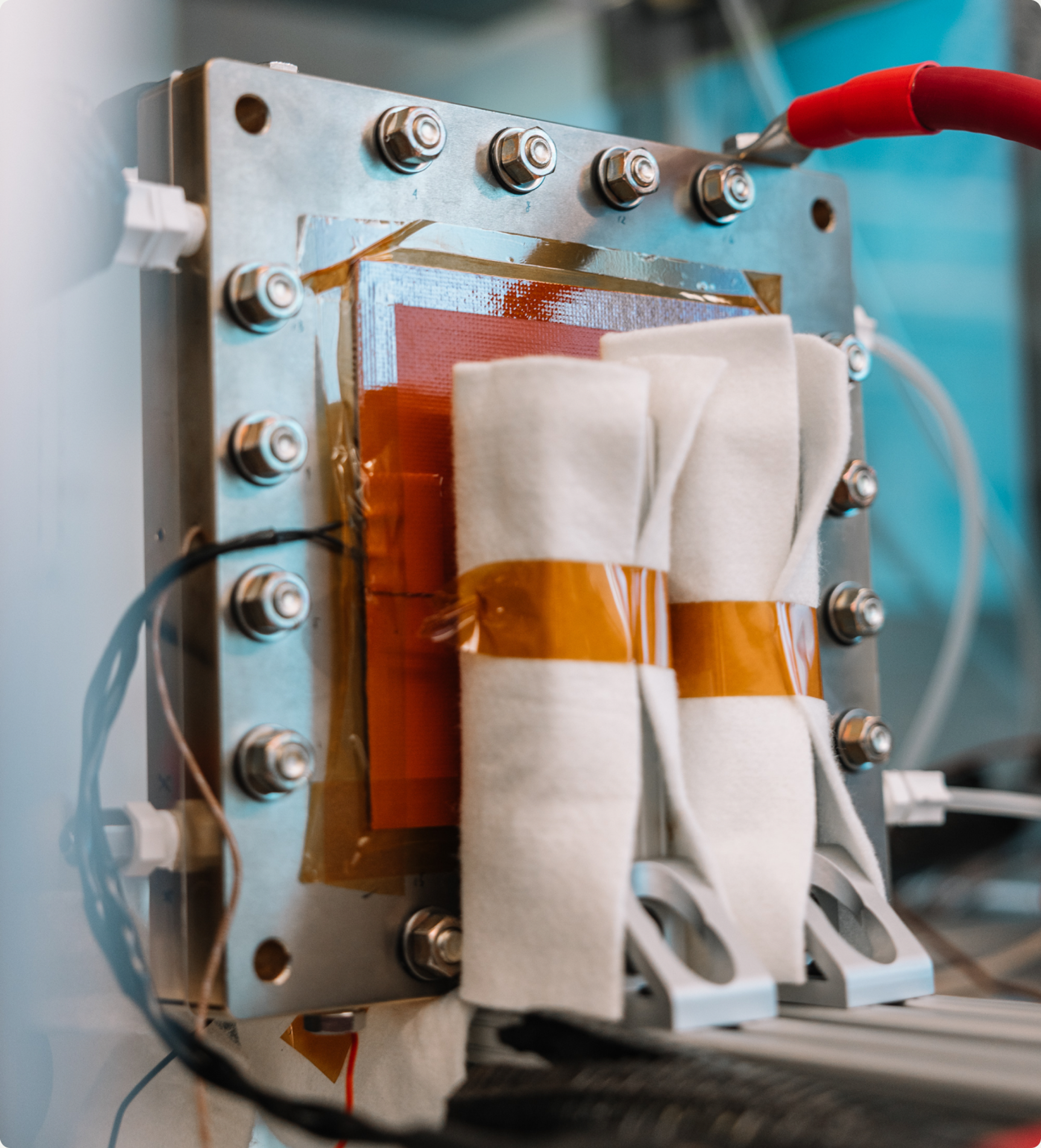 Close-up of a membrane test cell on the bench