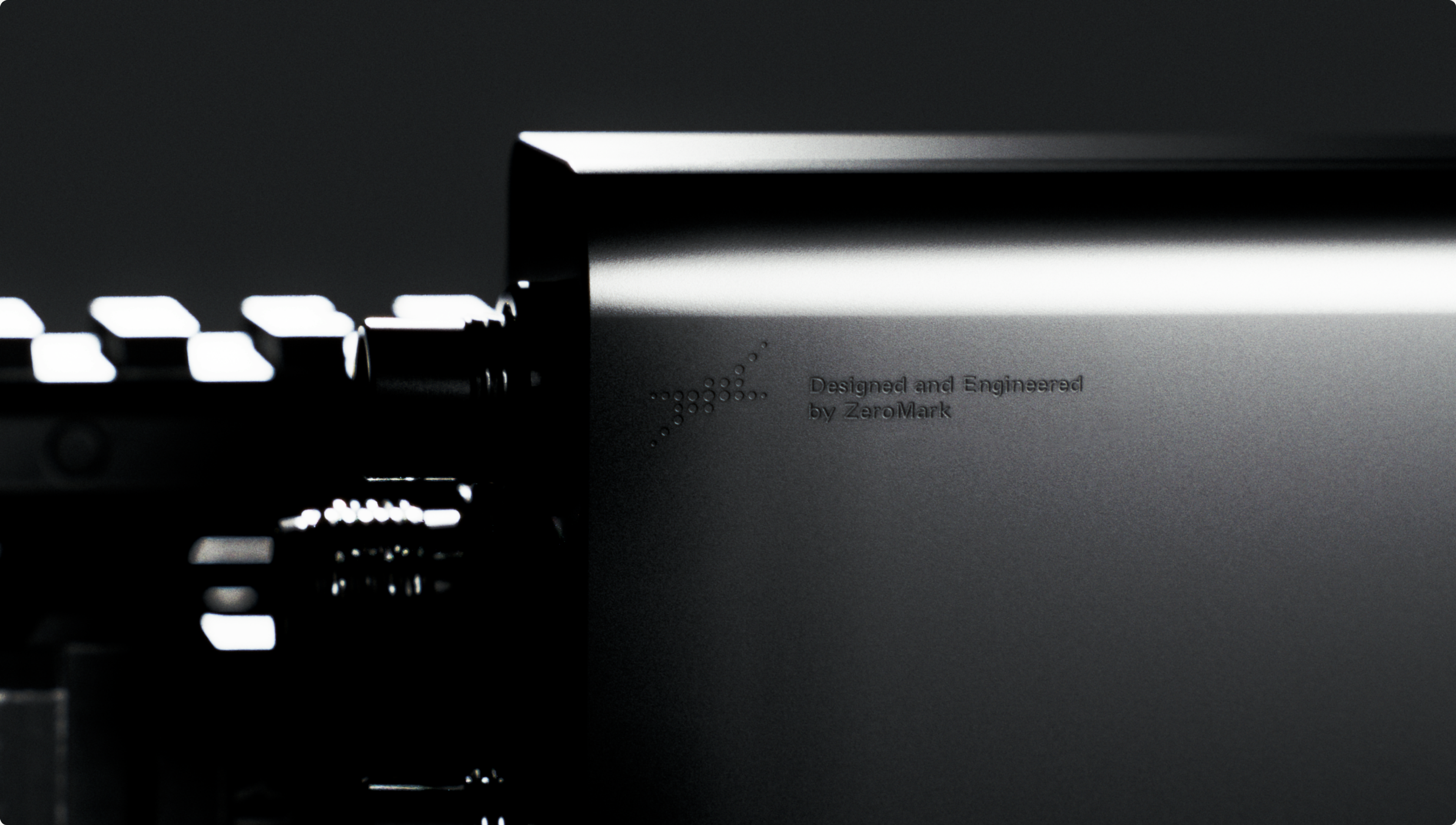Hardware detail with etched wordmark
