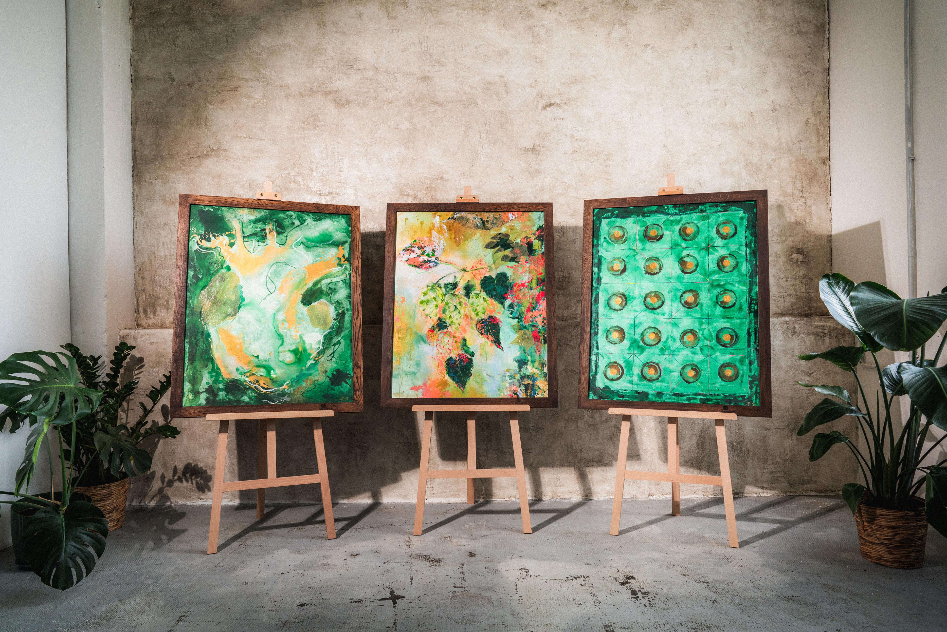 Pilsner Urquell / Paintings incorporating fabric made from beer