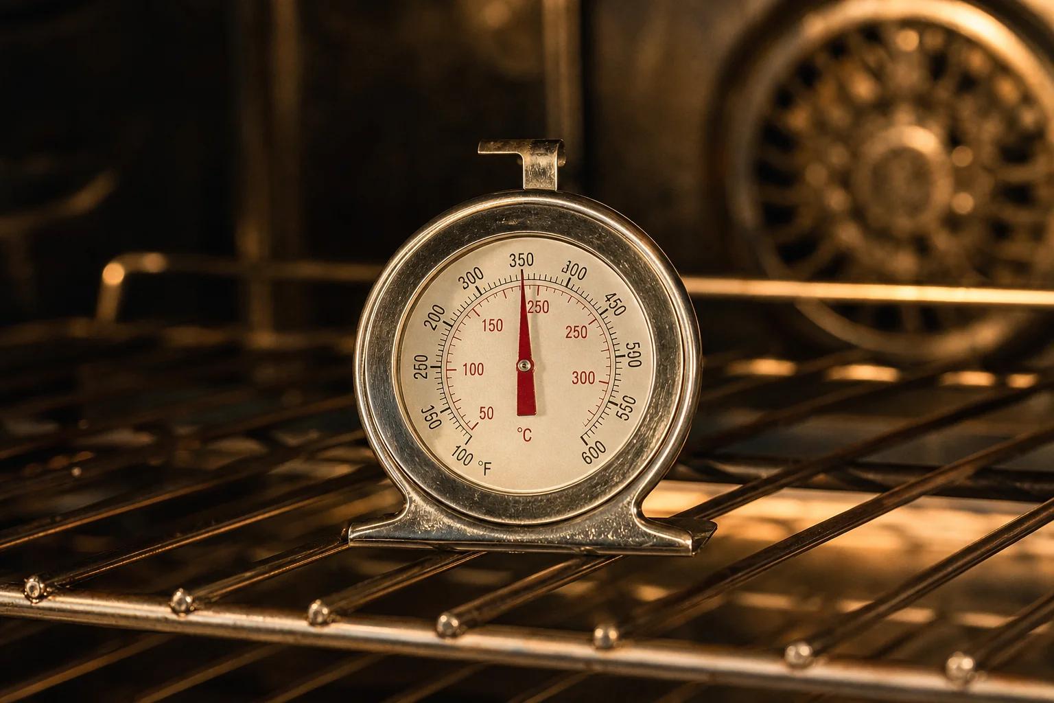 Oven thermometer showing the ideal cannabis decarboxylation temperature