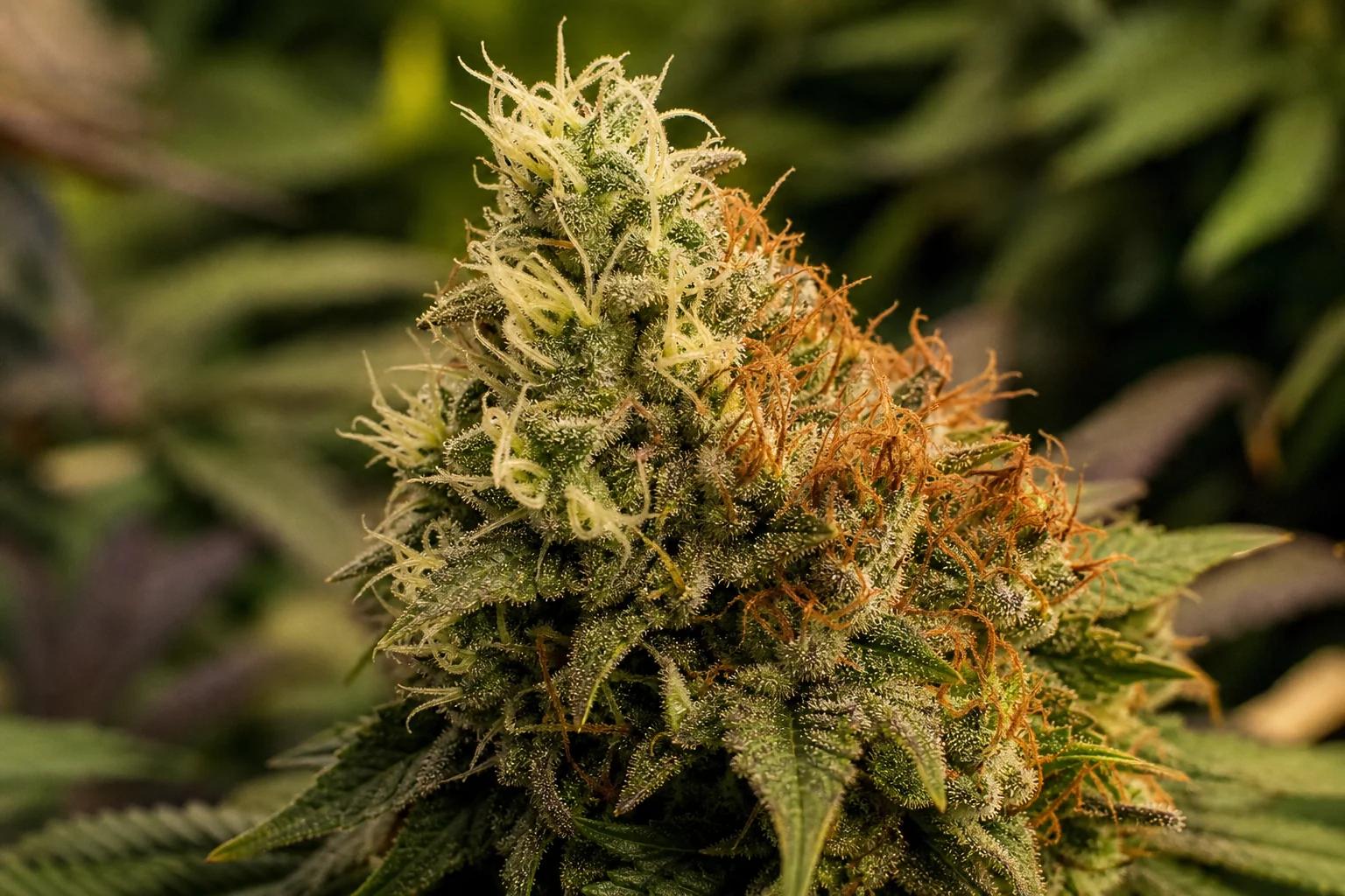 Cannabis pistils transitioning from white to orange