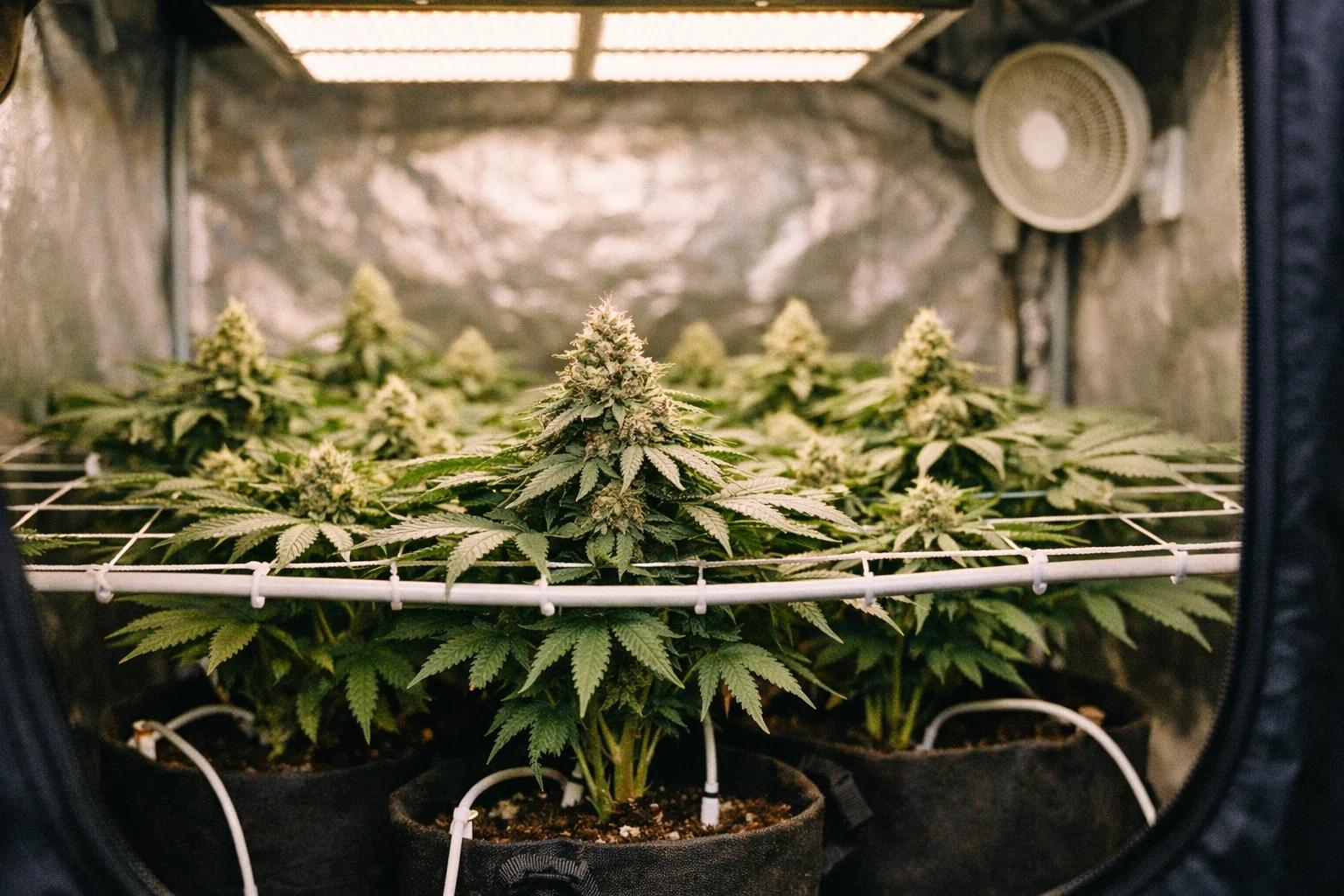 Indoor cannabis grow tent ScrOG