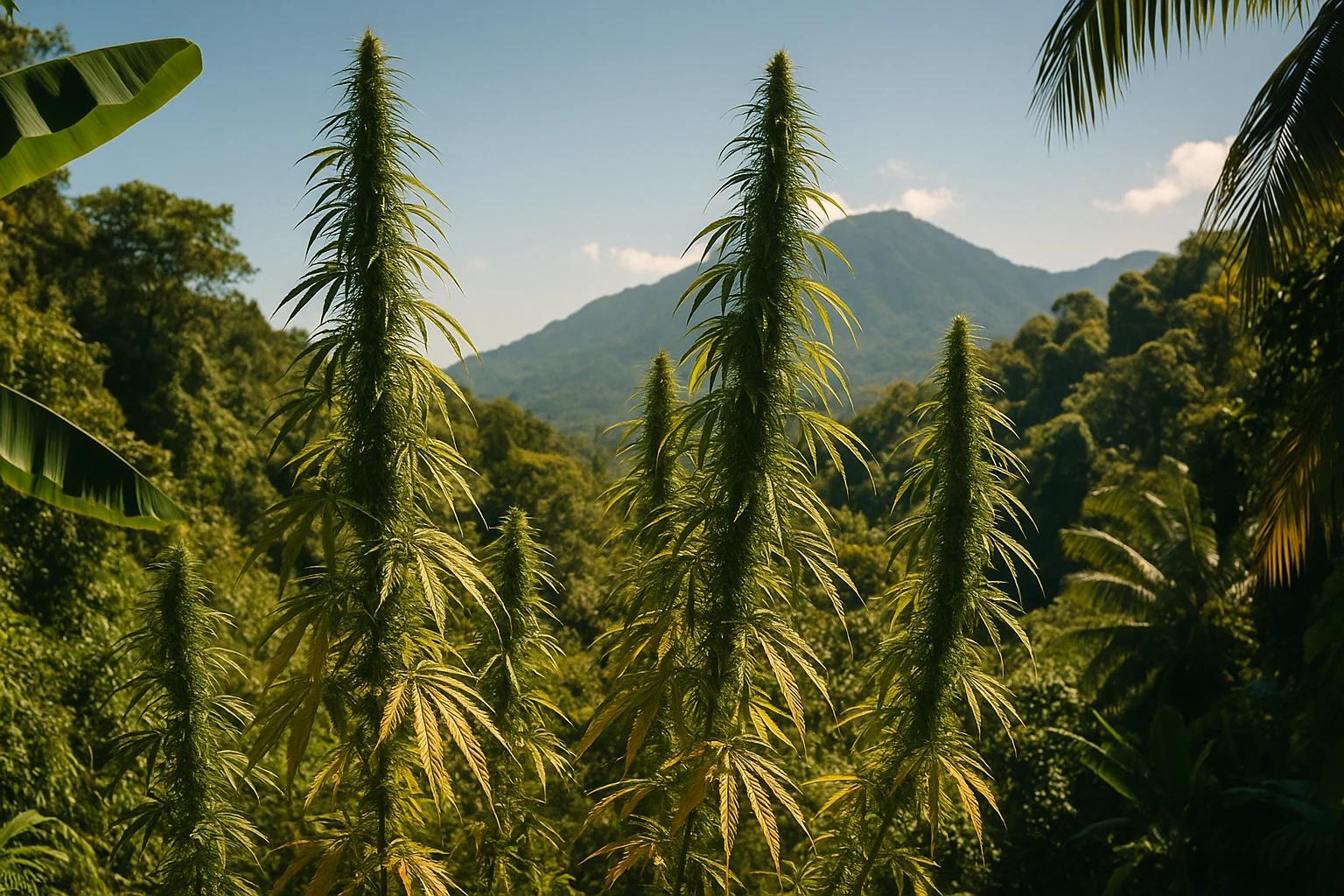Equatorial sativa landrace landscape — wild plants in mountain valley