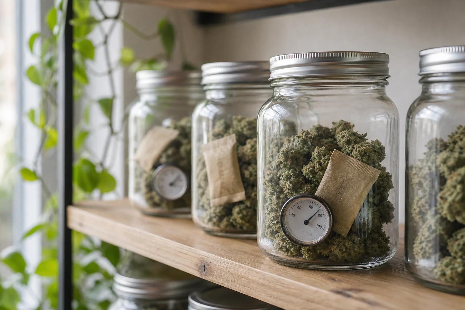 Pots en verre conservant du cannabis avec contrôle d’humidité