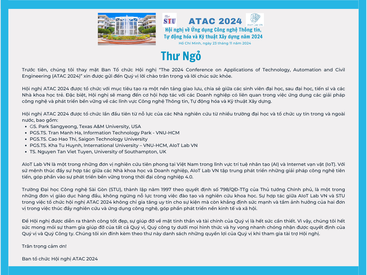 [HTTT]📢 THƯ NGỎ TÀI TRỢ HỘI NGHỊ ATAC 2024 📢