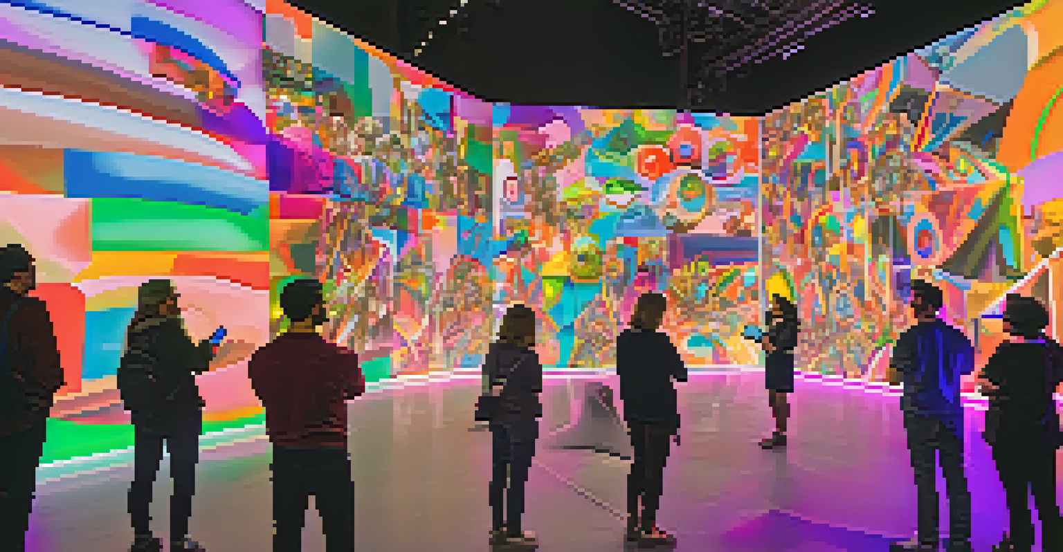 A contemporary art festival filled with interactive installations and modern sculptures, highlighting attendees engaging with the art.