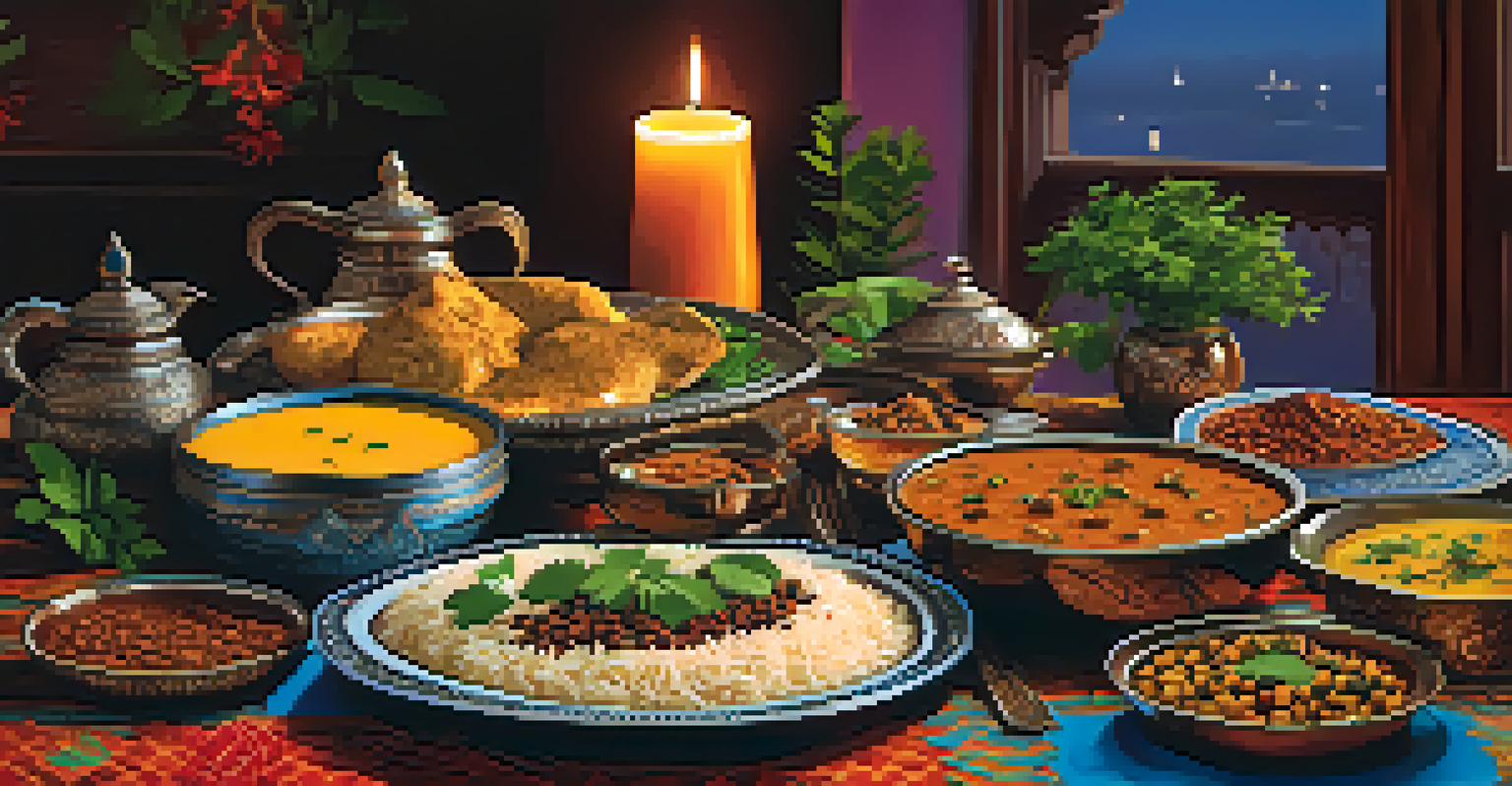 A beautifully set table featuring a traditional Indian feast with various dishes and colorful textiles.