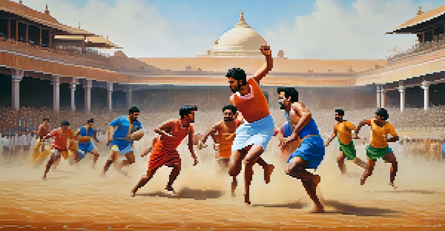 A collage showing athletes playing Kabaddi and Kho-Kho in traditional attire with cheering spectators in the background.