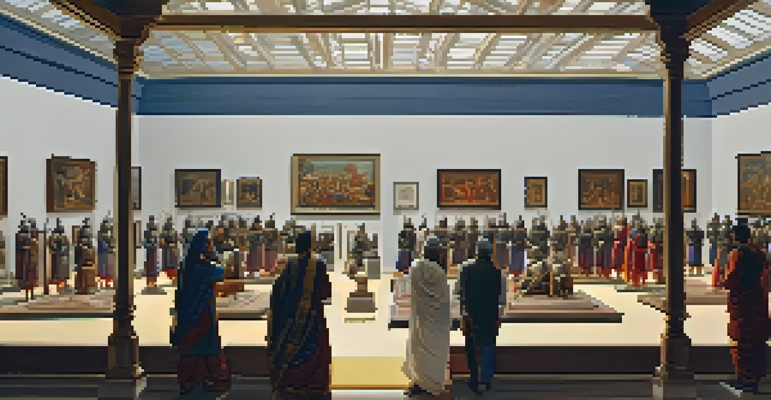 Interior view of the Panipat Museum showcasing artifacts from historical battles with visitors exploring.