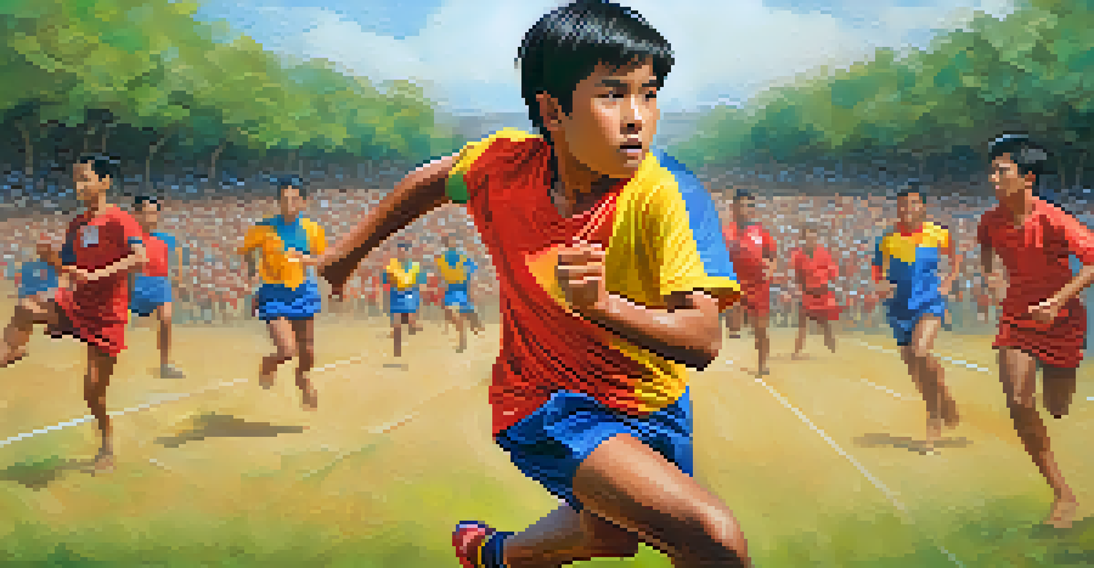 Close-up of a determined Kho-Kho player in action, highlighting the focus and intensity of the sport.
