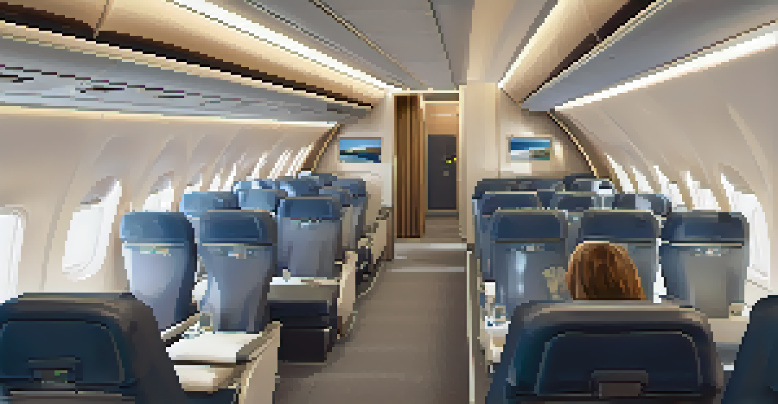 An aircraft cabin interior showcasing accessible seating and features, including spacious layout and in-flight entertainment system.