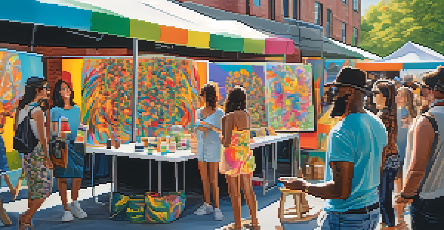 A modern urban art and craft fair showcasing contemporary art and interactive workshops.