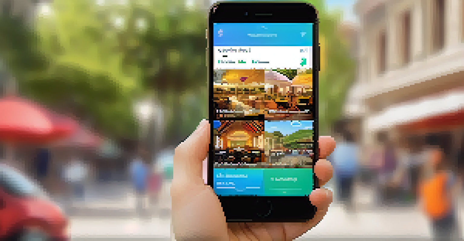 A close-up of a smartphone showing an accessibility app interface with filters for finding accessible options, set against a blurred outdoor background.