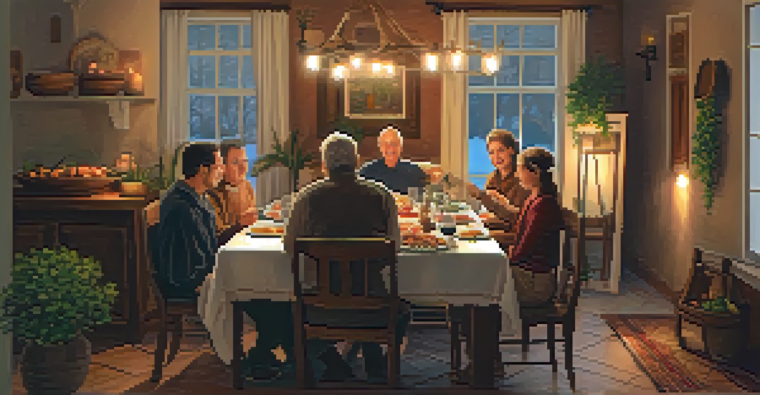 Travelers dining with a local family in a cozy setting, enjoying traditional homemade dishes.