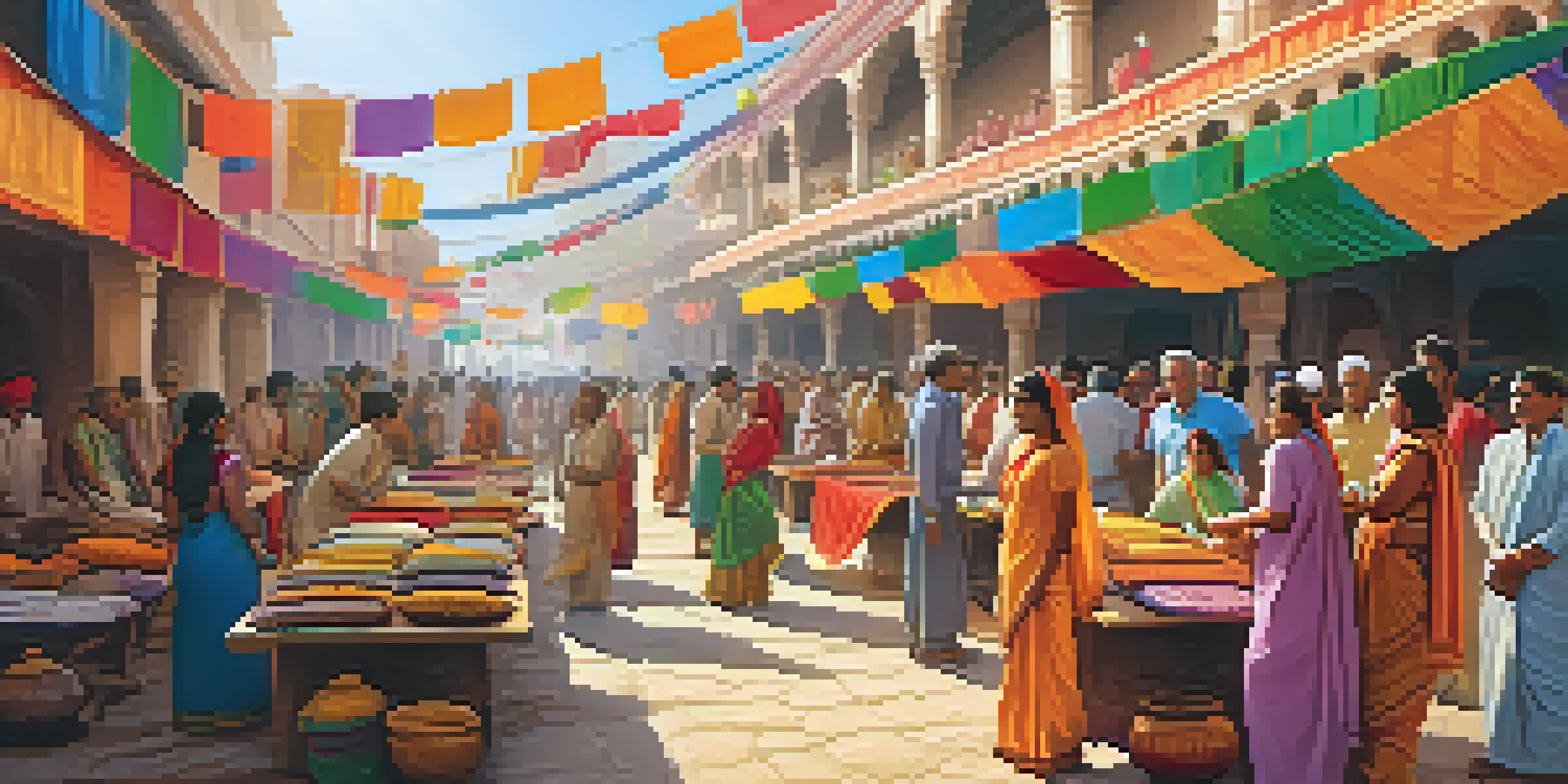 A bustling Indian cultural festival with artisans showcasing their crafts and a lively crowd enjoying the event.