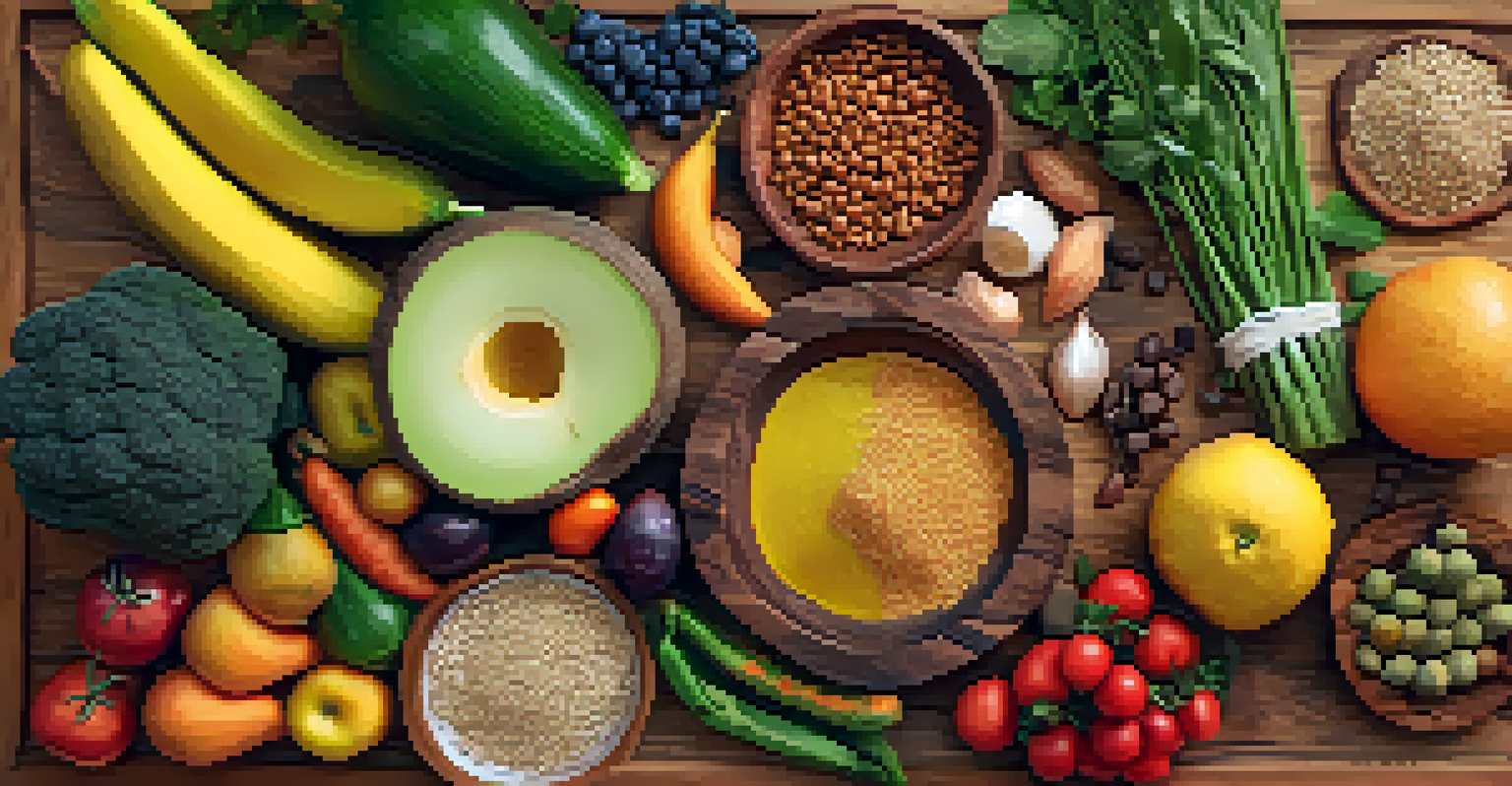 A close-up of a wooden plate filled with colorful Ayurvedic foods, showcasing fresh fruits, vegetables, and grains.