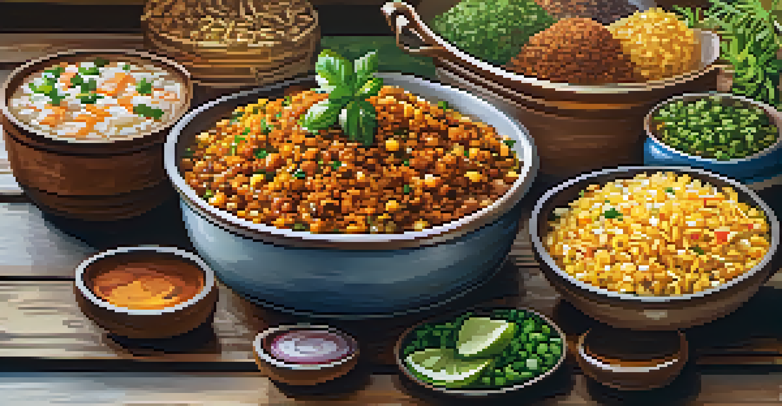 A colorful array of Indian street food dishes on a wooden table, with natural lighting highlighting their textures.