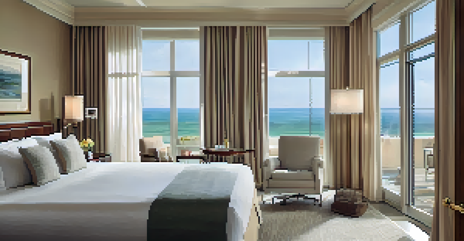 An accessible hotel room featuring a roll-in shower, adjustable bed, and grab bars, designed with soft colors and natural light for a comfortable atmosphere.
