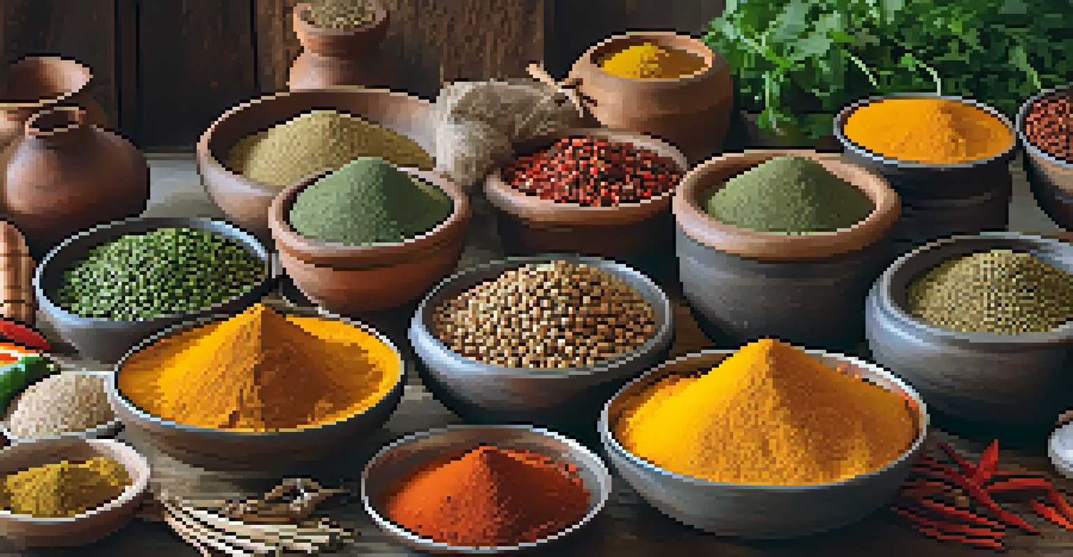 A close-up of vibrant spices and fresh vegetables arranged in bowls on a rustic kitchen counter, highlighting the essence of Indian cooking.