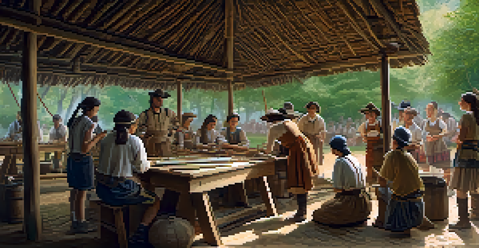 Participants learning traditional crafts from a skilled artisan at a historical reenactment.