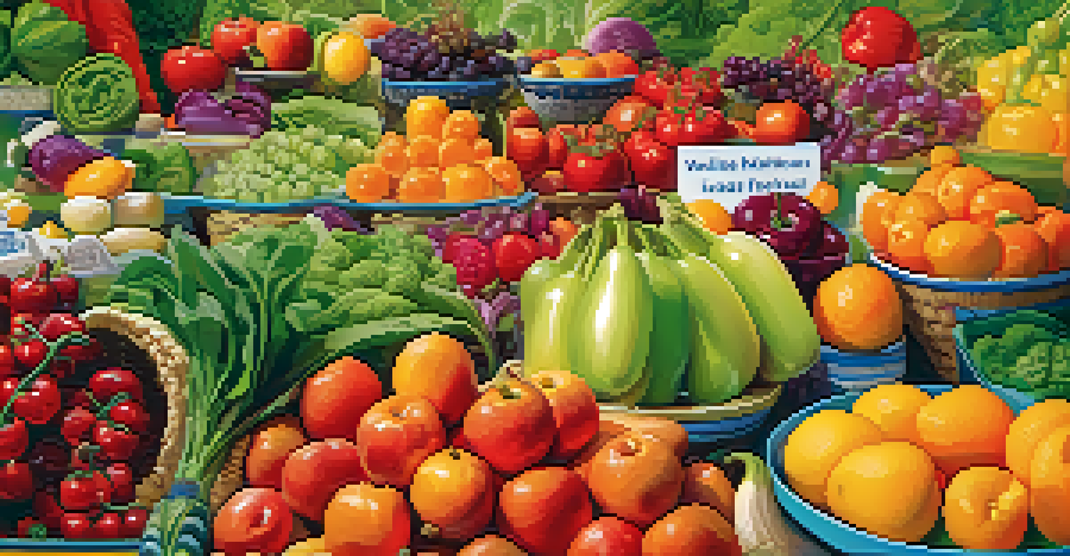 A table overflowing with fresh fruits and vegetables at a wellness festival, showcasing colorful healthy food options.