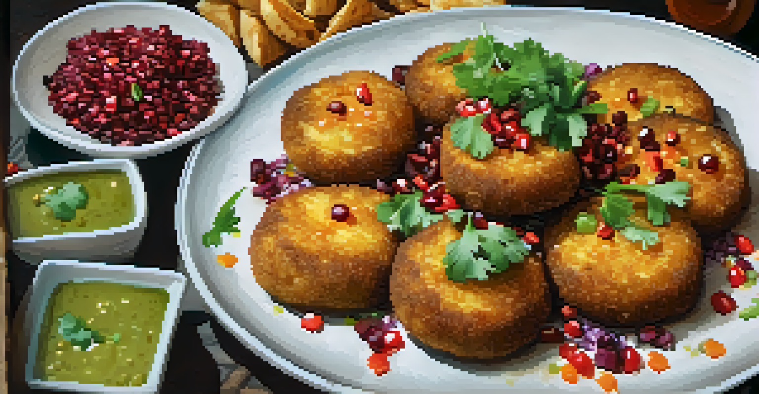 A close-up of Aloo Tikki Chaat on a plate, with colorful chutneys and garnishes showcasing the vibrant textures and colors.