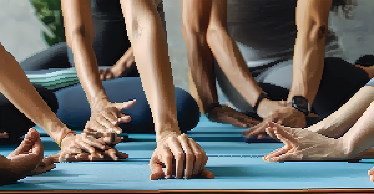 A close-up of diverse individuals practicing yoga poses on mats, emphasizing mindfulness and connection.