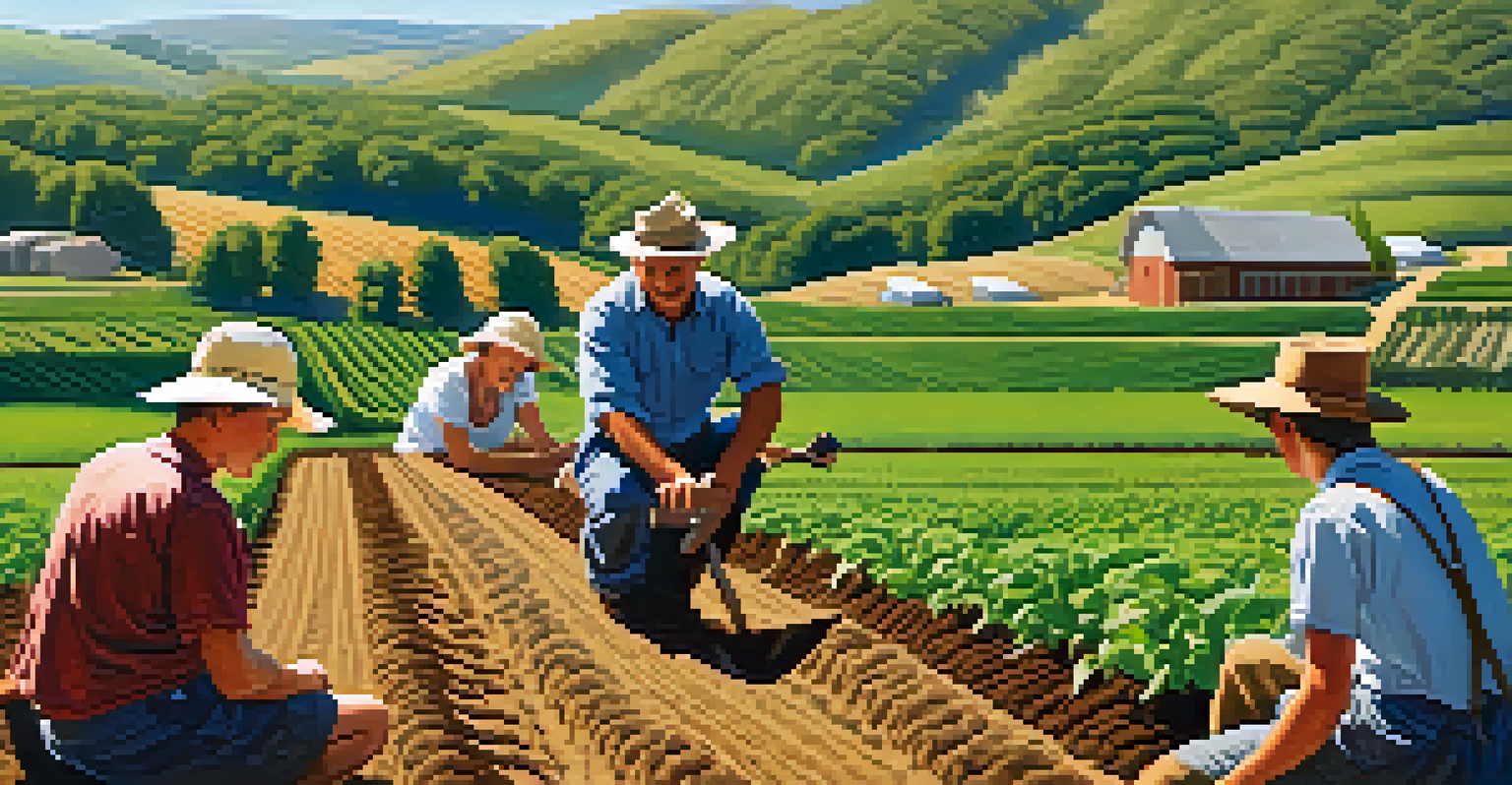 Visitors taking part in a farm tour, planting seeds in a picturesque organic farm.
