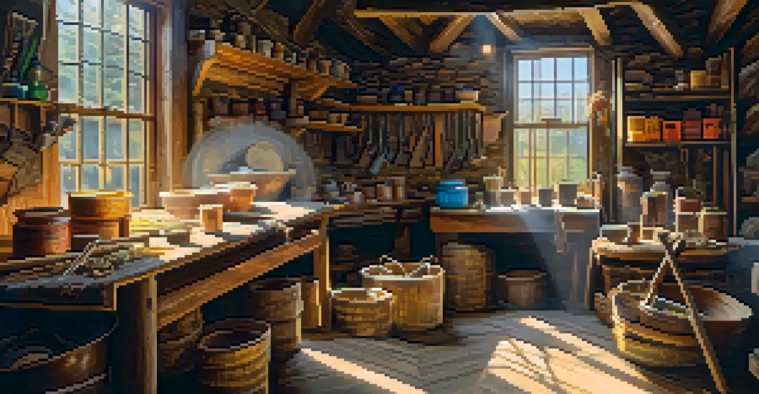 An artisan creating handmade goods in a rustic workshop, illuminated by sunlight.