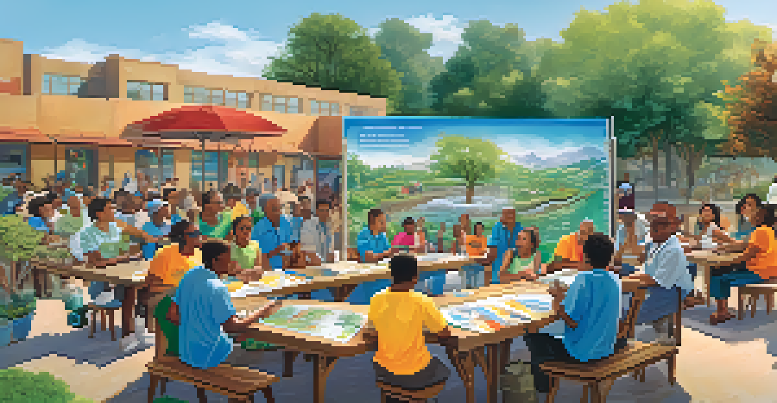 A diverse group of people participating in a community workshop on water conservation outdoors.