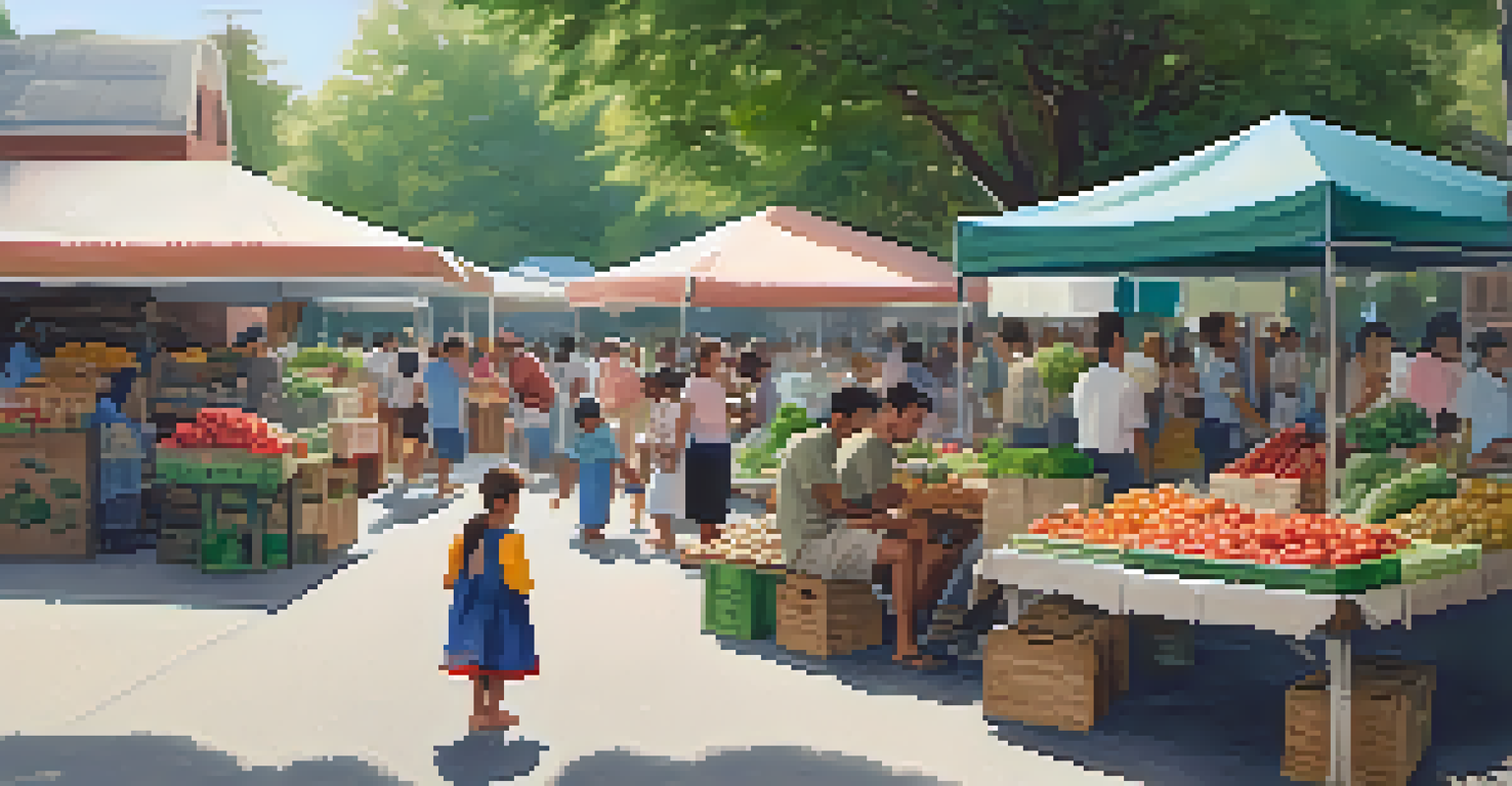 A family enjoying a picnic with fresh produce and baked goods at a local market, surrounded by laughter and greenery.