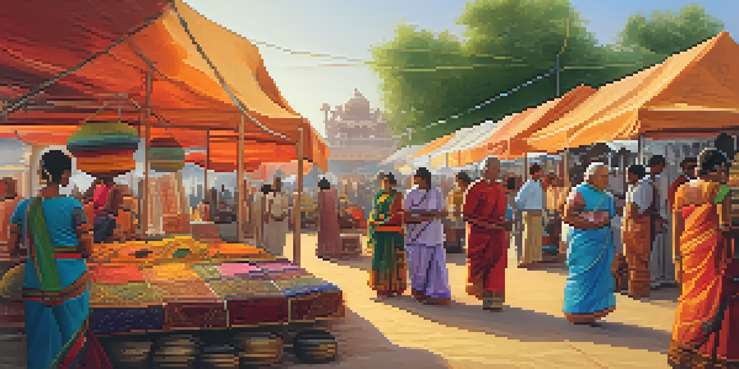 A bustling Indian art and craft fair featuring artisans, colorful stalls, and cultural performances.