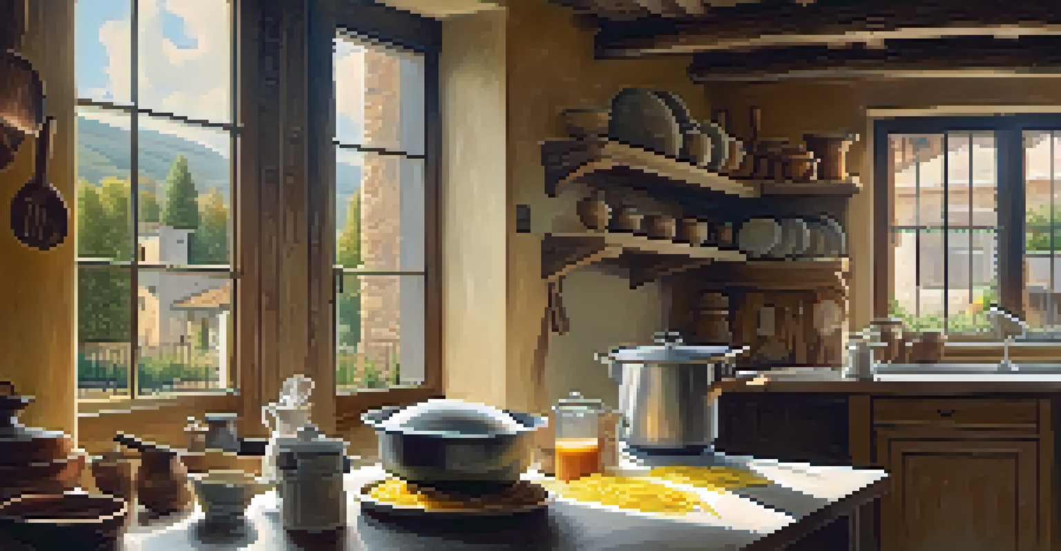 A chef teaching pasta-making in a cozy Italian kitchen with fresh ingredients and warm lighting.