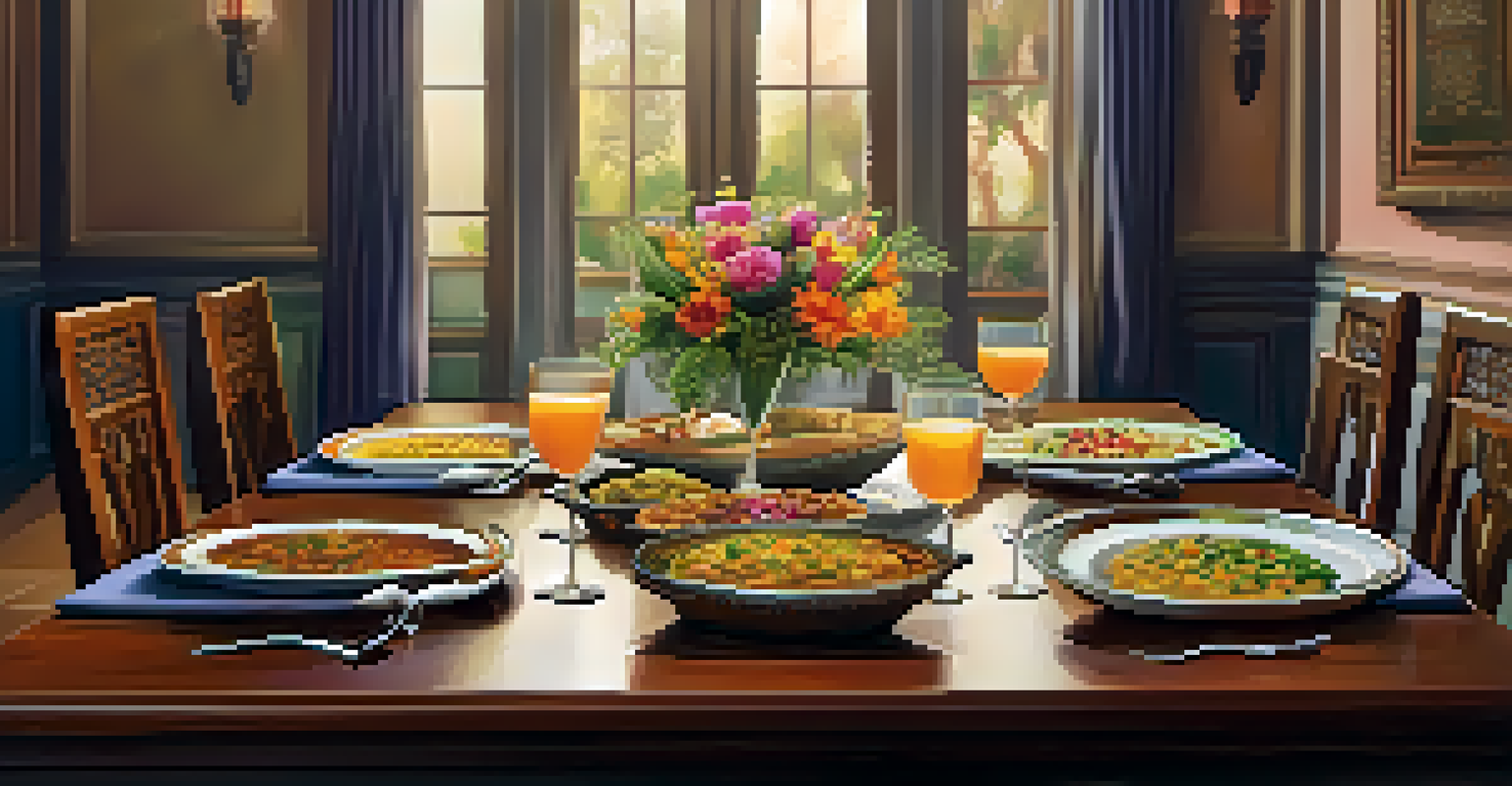 A beautifully arranged Indian dining table with traditional dishes and floral decorations, illustrating the concept of business meals.