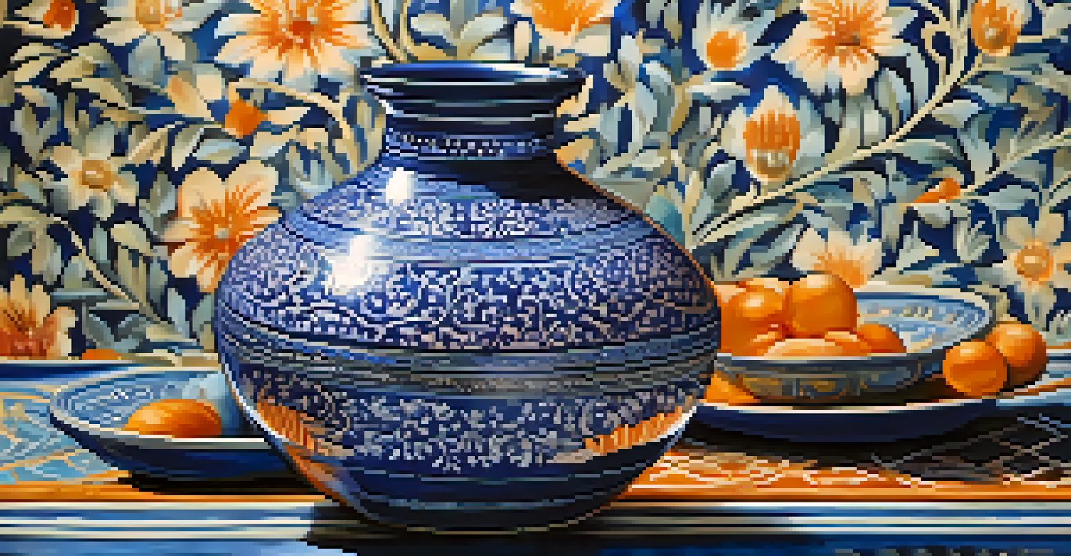 Close-up of blue pottery from Jaipur with floral patterns and vibrant colors, showcasing intricate craftsmanship.