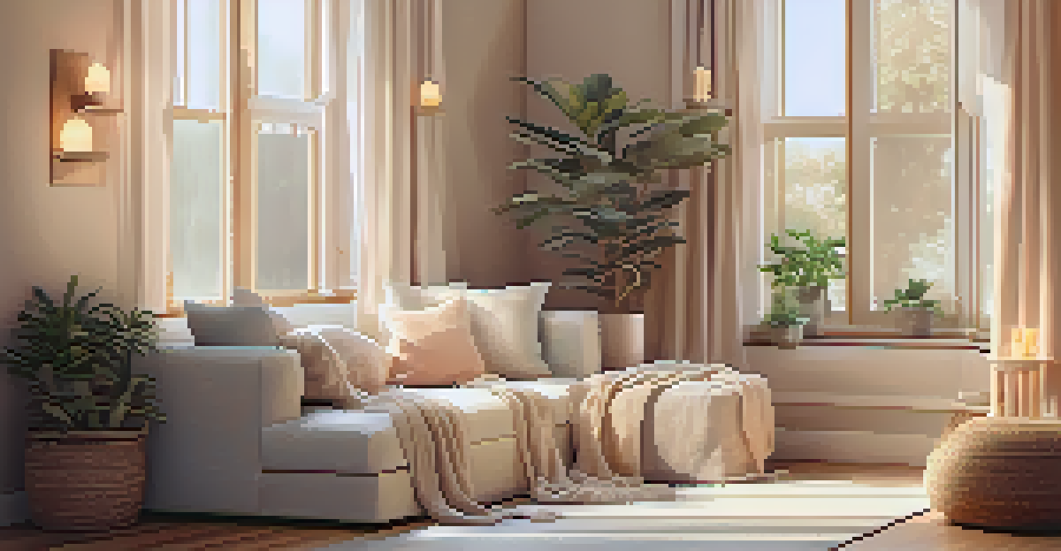 A cozy meditation space with cushions, candles, and soft lighting, creating a tranquil atmosphere.