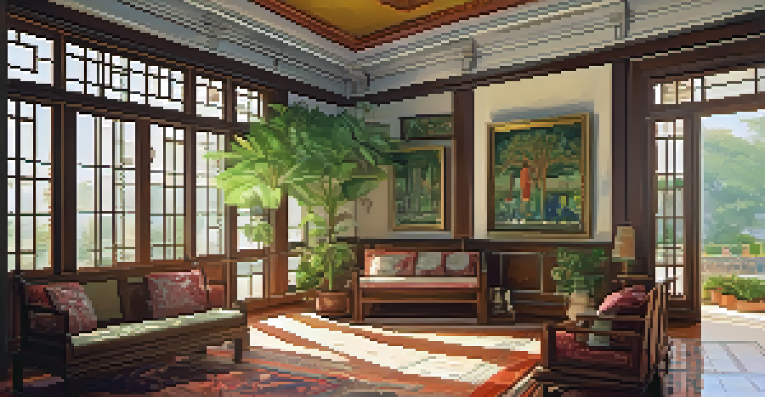 The interior of Sarojini Naidu's home, with vintage furniture, framed poetry, and sunlight creating patterns on the floor.