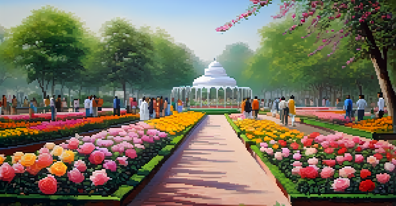 The colorful Rose Garden in Chandigarh filled with blooming roses and visitors enjoying the scenery.