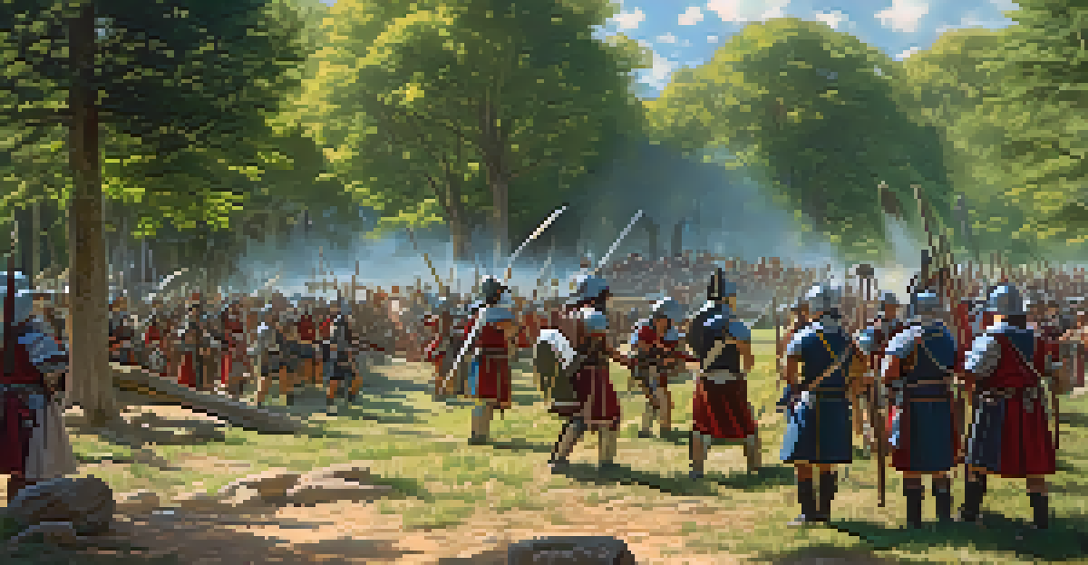Students participating in an educational workshop reenacting a historic battle on a battlefield.