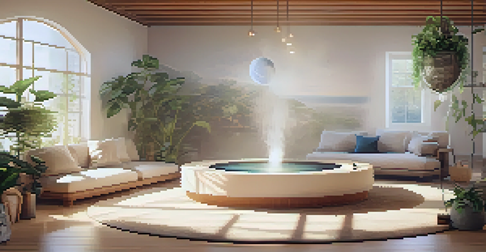 A peaceful workshop environment with soft lighting, plants, and comfortable seating arranged in a circle, designed for mindfulness practices.