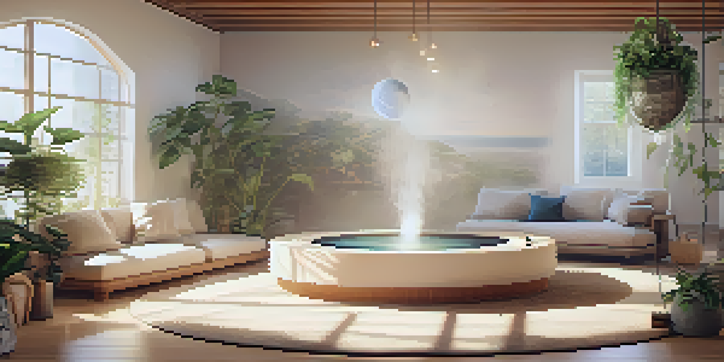 A peaceful workshop environment with soft lighting, plants, and comfortable seating arranged in a circle, designed for mindfulness practices.