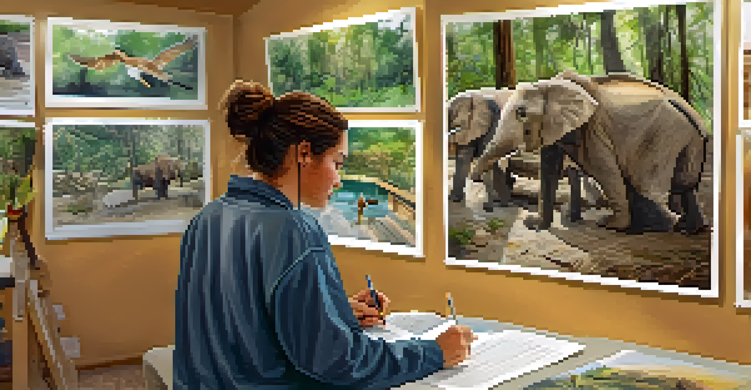 A volunteer is participating in a training session at a wildlife rehabilitation center, taking notes on animal care.