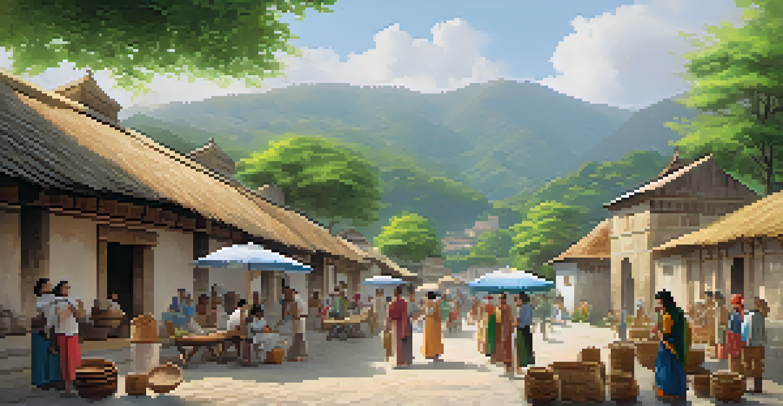 Visitors on an eco-friendly heritage tour observing local artisans demonstrate traditional crafts in a picturesque village.